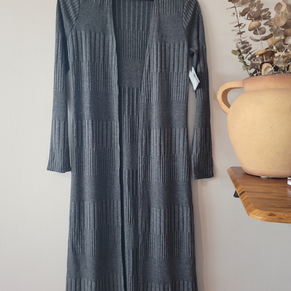 La Banga Charcoal Ribbed Knit Maxi Duster Cardigan NWT Sz S Y2K